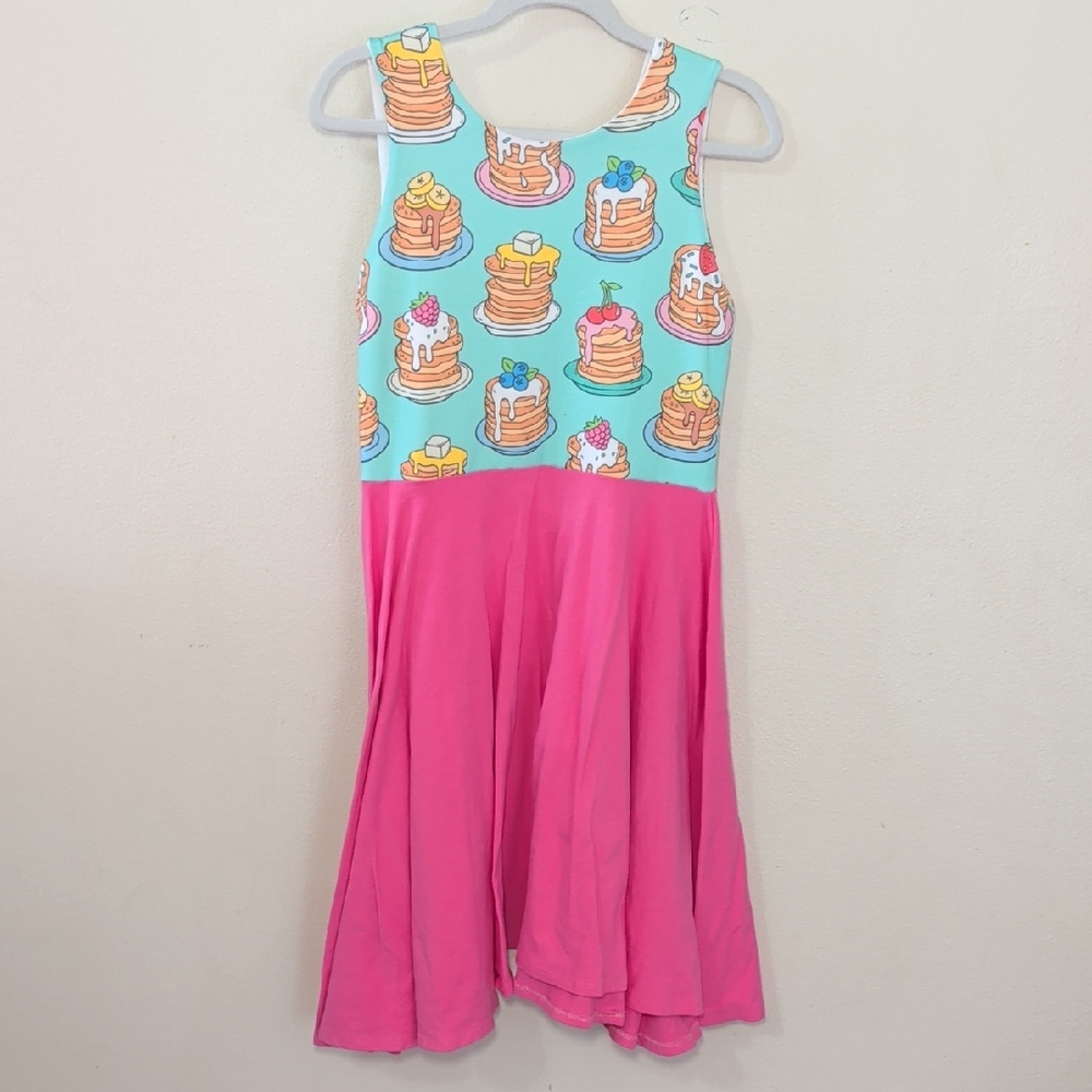 Malia + Kai Twirl Dress Pink & Aqua Pancake Print Cotton Stretch Girls Size 8